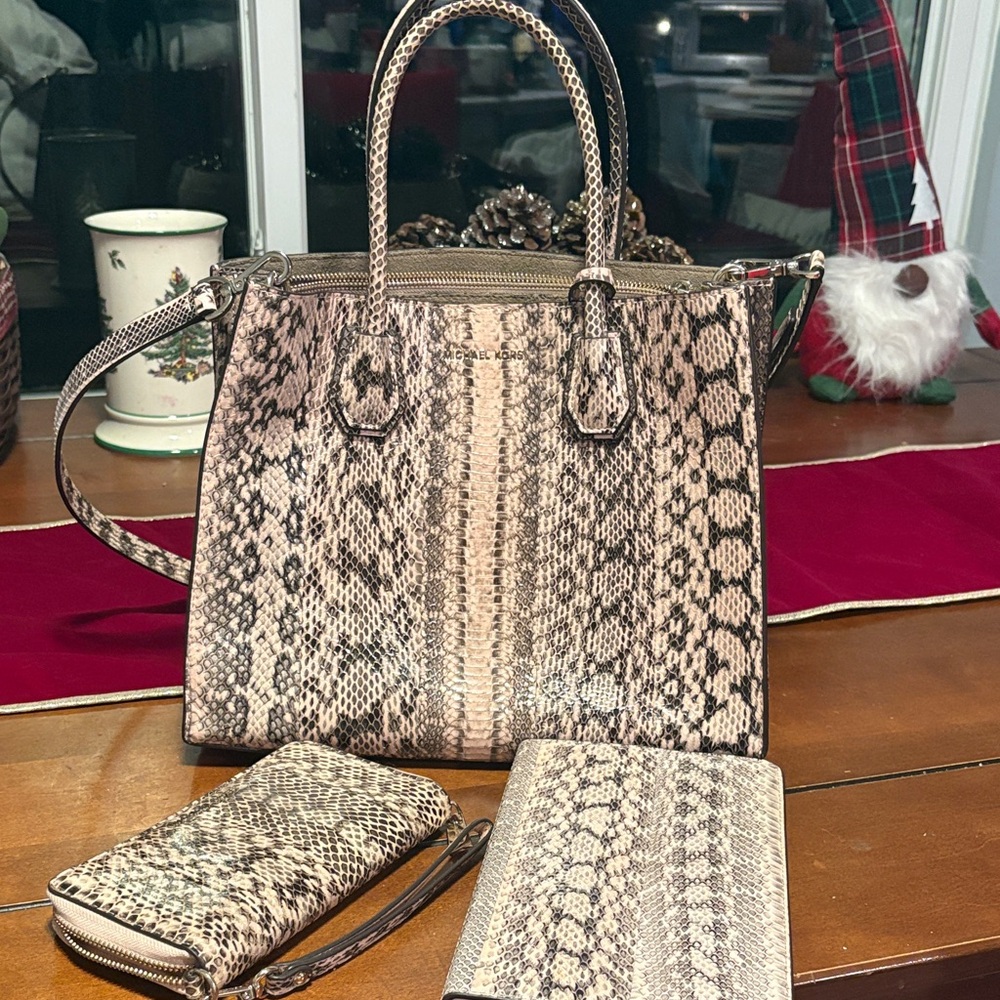 Michael Kors snake skin purse, wallet and journal cover.